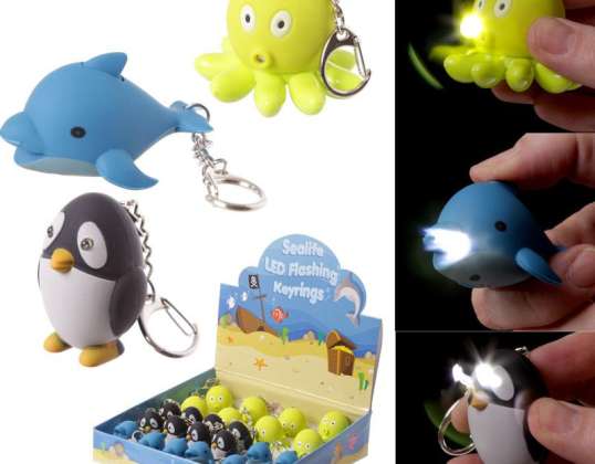 Octopus Penguin &; Dolphin LED met Sound Keychain per stuk