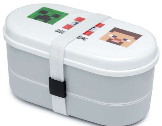Minecraft fait face à Bento Box Lunchbox avec fourchette et cuillère
