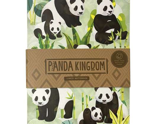 Panda Kingdom lemovaný zápisník A5 vyrobený z recyklovaného papiera