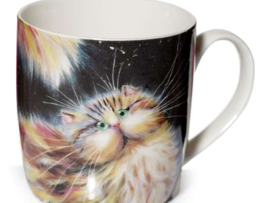 Kim Haskins vaivorykštės katės porcelianinis puodelis