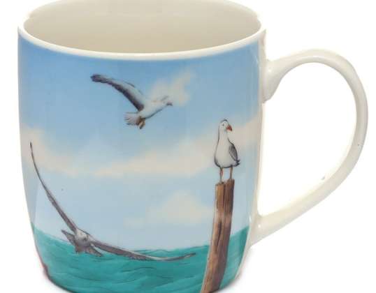 Seagull and buoy cup made of porcelain
