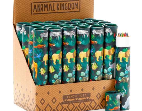 Animal Kingdom Wildlife large pencil pot with 12 crayons each