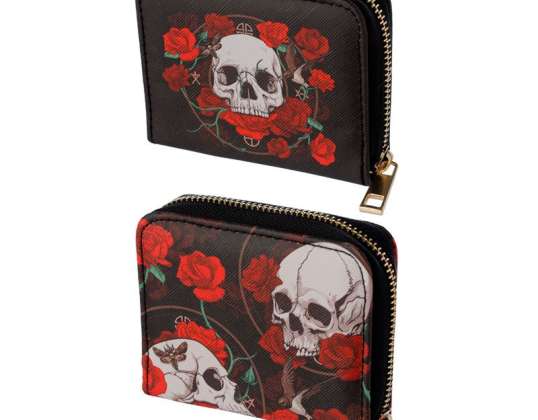 Skulls &amp; Roses Totenköpfe Portemonnaie mit Reißverschluss   klein  pro Stück
