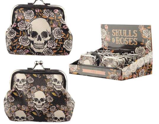 Skulls & Roses czaszki portfel z zamknięciem na klips na sztukę