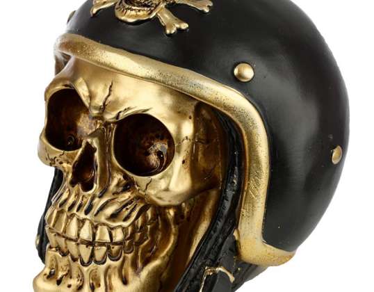 Gold skull in biker helmet figure