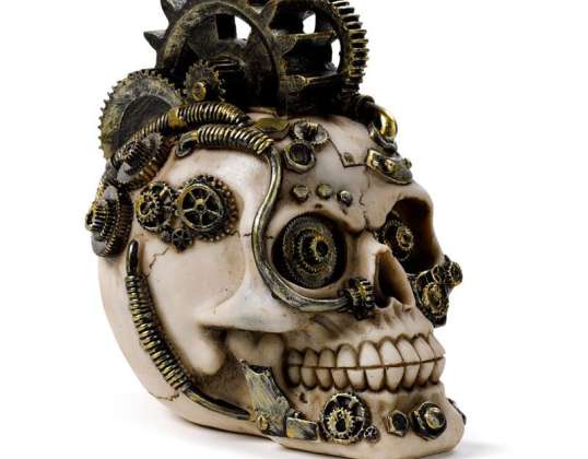 Crâne steampunk avec engrenages et ressorts