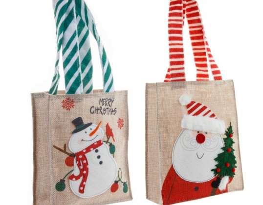 Natal Tote Gift Bags Burlap Cartoon Papai Noel Boneco de Neve Sacos de Presente Candy Bags Apple Bags Sacos de Natal
