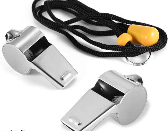 Set of 2 stainless steel whistle with ribbon - Whistle for referees and officials - Metal whistle - Referee's whistle for children & physical education