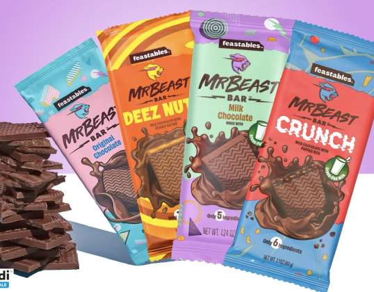 Feastables MrBeast Barras de Chocolate 60g a Granel - Original, Leite, Deez Nuts, Crunch | Venda por atacado peruano chocolate