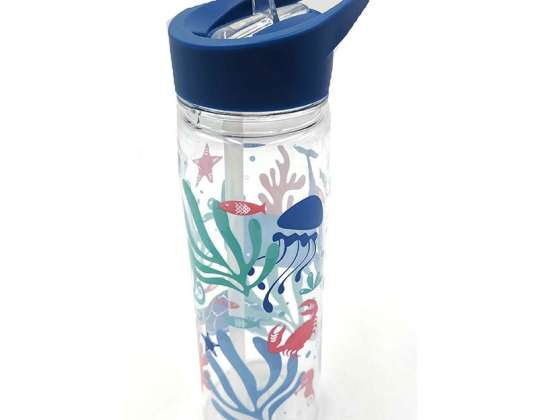 Eco Fish Design genanvendelig plastvandflaske med foldbart halm 550ml