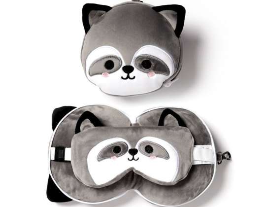 Relaxeazzz Plush Raccoon Almofada de Viagem & Máscara de Olhos