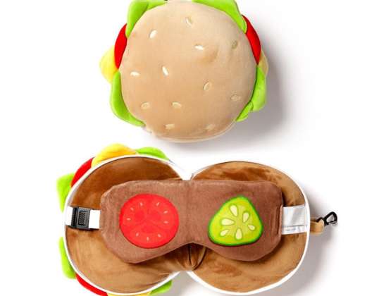 Relaxeazzz Plys Fastfood Burger Rejsepude & Øjenmaske