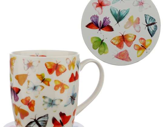 Butterfly hrnek a tácek Set z porcelánu