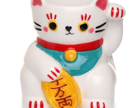 Maneki Neko bílá šťastná kočka aroma lampa z keramiky