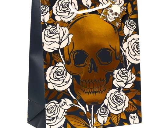 Metallic Skulls & Roses Gift Bag L per piece