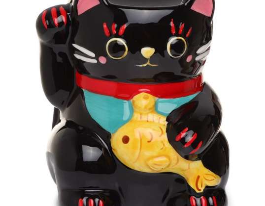 Maneki Neko Black Lucky Cat Lampada di fragranza in ceramica