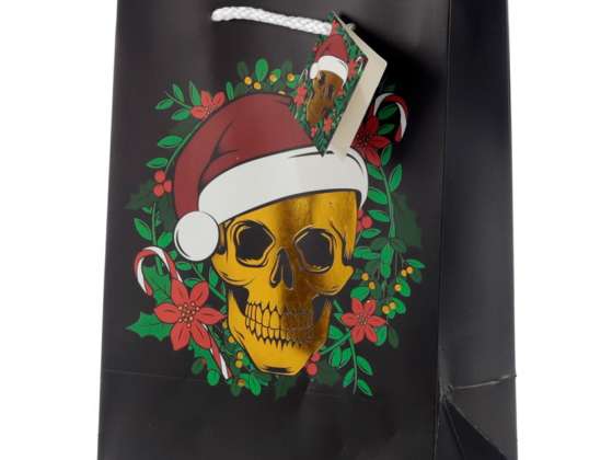 Kalėdinės kaukolės metalinis dovanų maišelis vidutinis už vienetą