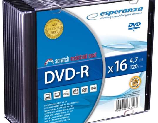 DVD R ESPERANZA 4 7GB X16 PLĀNS KORPUSS 10 GAB