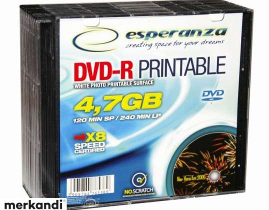 DVD R ESPERANZA 4 7GB X16 PRINTABLE SLIM CASE 10