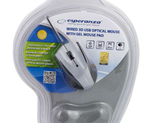 ESPERANZA MOUSE WIRE. 3D OPT. USB WITH GEL PAD GREY