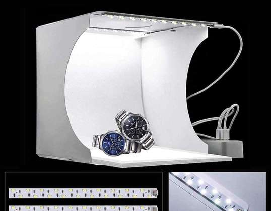 Összecsukható Photo Studio hordozható világítódoboz készlet LED-es fénysátorral, állítható fényerővel, 2 LED-es lámpa és 4 darab színes háttér
