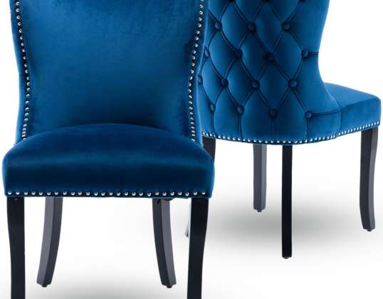 Set 2 scaune pentru sufragerie, bucatarie, birou, intrare catifea stil modern H94xW66xD66 (ALBASTRU)