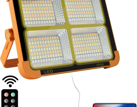 Bärbar LED-strålkastare med solladdning och USB-kabel 35W vattentät långvarig belysning för camping, vandring, fiske, byggarbetsplatser, svart