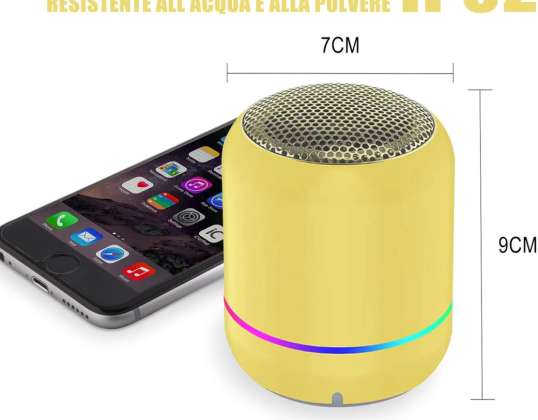 YELLOW Portable Bluetooth Speaker, Bluetooth Speaker, LED Light, Wireless Speaker with Compact Design, IP62 Water and Dust Resistant, up to 3 h of b