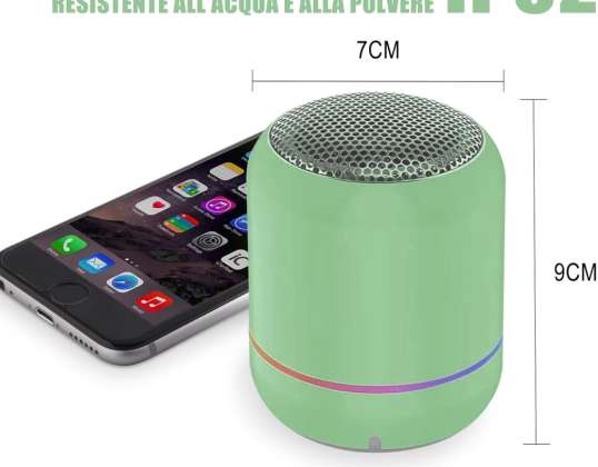 GRÜN Tragbarer Bluetooth-Lautsprecher, Bluetooth-Lautsprecher, LED-Licht, kabelloser Lautsprecher mit kompaktem Design, IP62 wasser- und staubbeständig, bis zu 3 h b