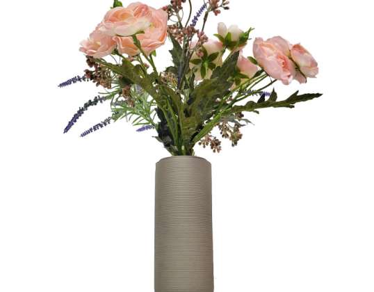 Bézs D&M kerámia bordázott virágvázák Enyhe 17cm