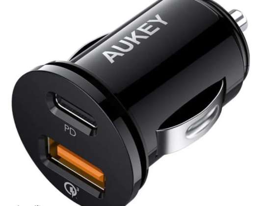 AUKEY USB C Autoladegerät, 2-Port-Schnellladegerät für Autos mit 18 W Power Delivery - xpedition Duo PD 21W PD-Autoladegerät mit zwei Anschlüssen