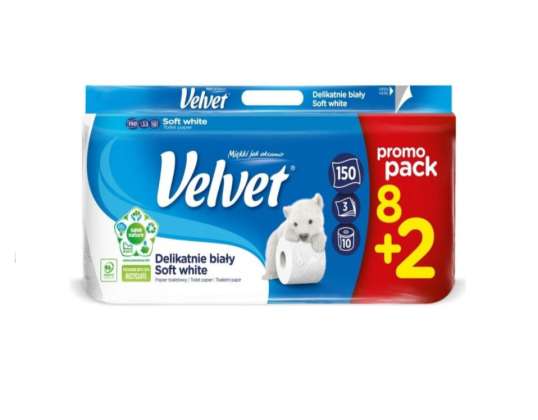Velvet unscented toilet paper 8 pcs. 3 layers Del.White