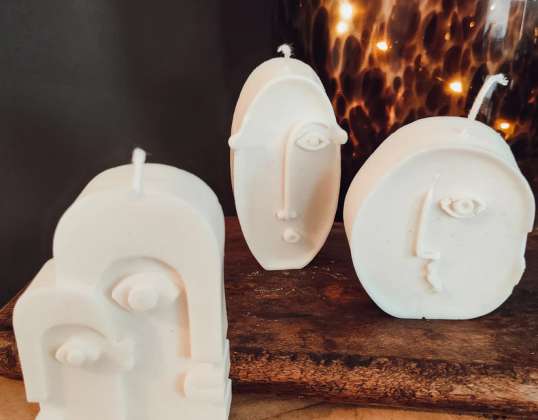 Juego de velas abstractas de trío: conjunto de tres velas de cera de soja con diferentes caras abstractas