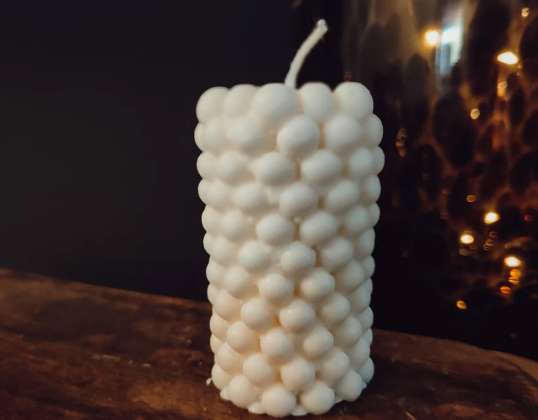 Bubbles L candle - Høyt figurlys med små bobler fra soyavoks