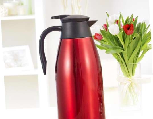 RED 2 liter roestvrijstalen thermoskan, koffiethermoskan, theepot, dubbelwandige thermoskan, vacuümgeïsoleerd, met drukdeksel voor thee-/waterkan C