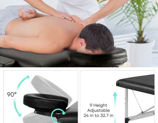 NEGRO Mesa de masaje Belleza Cama Sofá Portátil Ligero Deluxe 2 Sección Material de aluminio para tratamiento de terapia de masaje Reiki Salon Healing (Peso