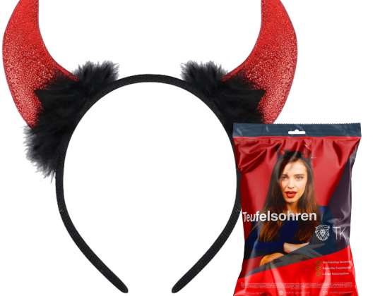 Devil Ears Headband Devil Horns - Accessorio copricapo per costume signore e bambini a Carnevale Carnevale Halloween