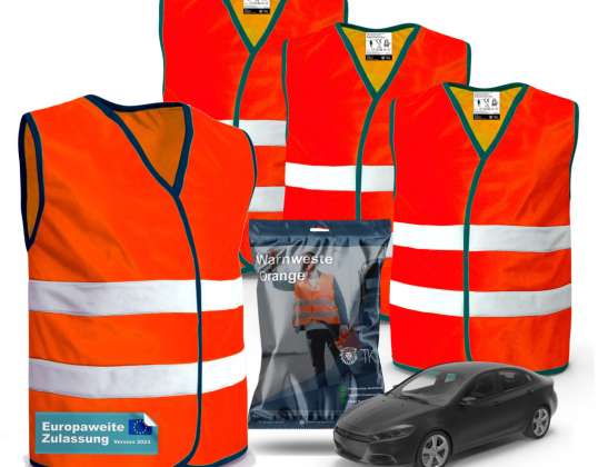 4X bezpečnostné vesty oranžová - havarijná vesta 2024 Nehodová vesta ISO20471 - bezpečnostná vesta vesta do auta reflexné auto, osobné automobily, nákladné autá