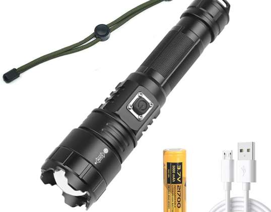 Professional Powerful LED Flashlight, Super Bright 10000 Lumen Rechargeable LED Flashlight with 21700 Battery, 5 Modes, Zoomable Tactical Flashlight f