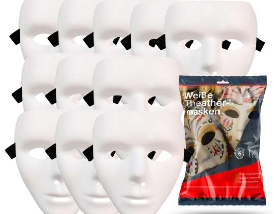 12x Mască albă - Mască Theather pentru pictura artizanală nevopsită Măști fantomă anonime - Carnaval și carnaval și Halloween