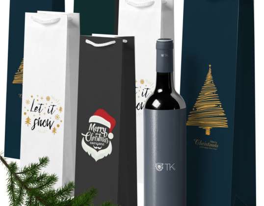 12x XXL Flaschentüten Weihnachtstaschen Bootle Bag Flaschen Weihnachten Geschenktüten Weihnachtstüte Geschenktaschen für Weintragetasche &amp; Weintüte