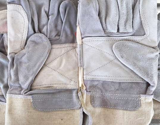 Work gloves, gloves, work supplies, occupational safety, with leather inserts, various Sizes, grey-white, for resellers, A | B Goods