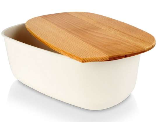 Breadbox with wooden board cream 39x23 5x15 5 cm