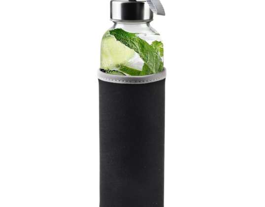 Glass bottle with neoprene cover black 490 ml