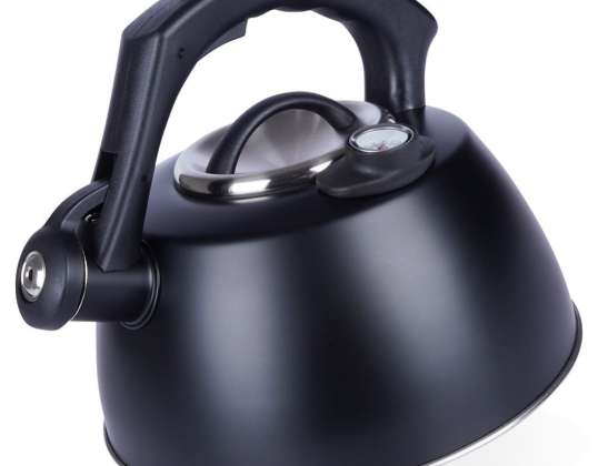 Kettle with whistle thermometer steel black 3 l