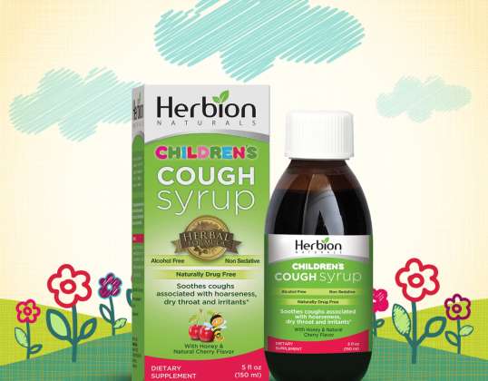 Herbion Naturals Cough Syrup for Kids - 5fl oz - Grande suplemento dietético saboroso com mel natural e sabor de cereja, ajuda a aliviar a tosse, promove