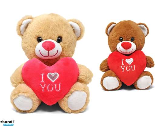 Bear with heart plush 2 assorted 20 cm