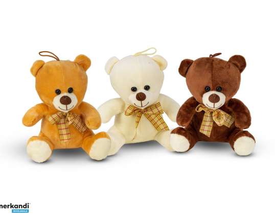 Bear with bow plush 3 assorted 20 cm