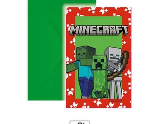 Minecraft 6 uitnodigingskaart met envelop