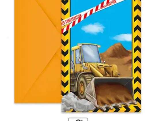 Véhicules de construction 6 carte d’invitation avec enveloppe